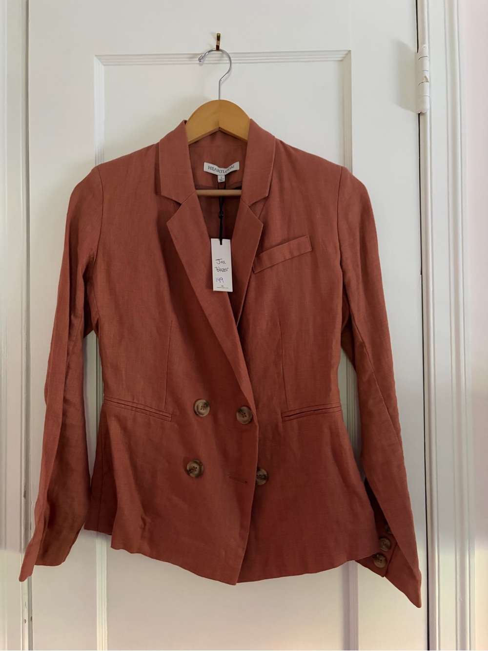 Heartloom Double-Breasted Linen-Blend Blazer in Rust